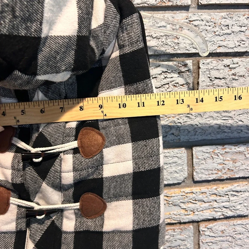 Buffalo Plaid Dog Parka Faux Fur Hood Toggle Vest Black White Medium